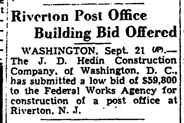 19390921 Trenton Evening Times p26 Riverton Post Office bid