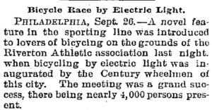 Bicycle race by electric light, September 26, 1894, Trenton Evening Times New Jersey, Page 7