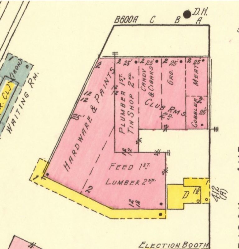 Collins Bldg, Sanborn Map Company, 1919 sheet 3 detail Historical