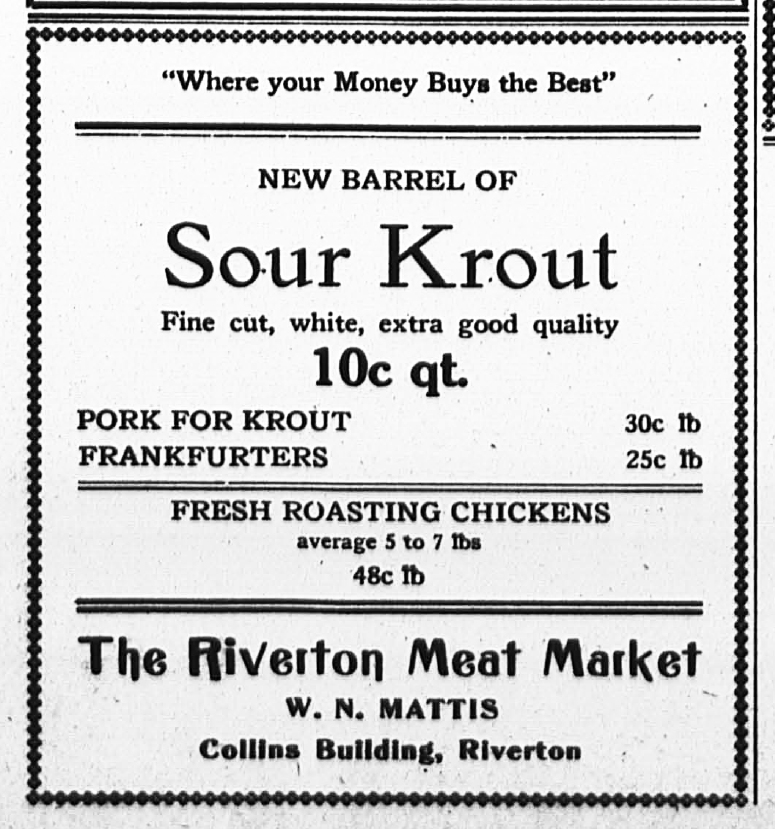 Mattis Meat Market, Collins Building, New Era, Jan 25, 1923, p1